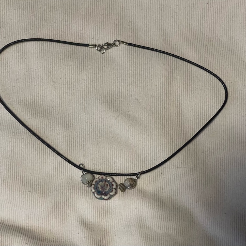 Handmade ceramic flower bead charm charm necklace